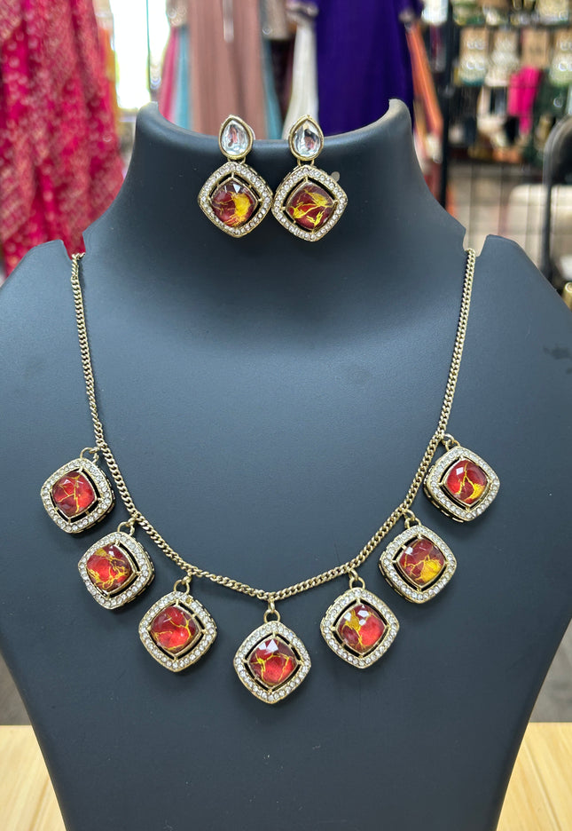 Fire stone necklace - Kurti Connection USA
