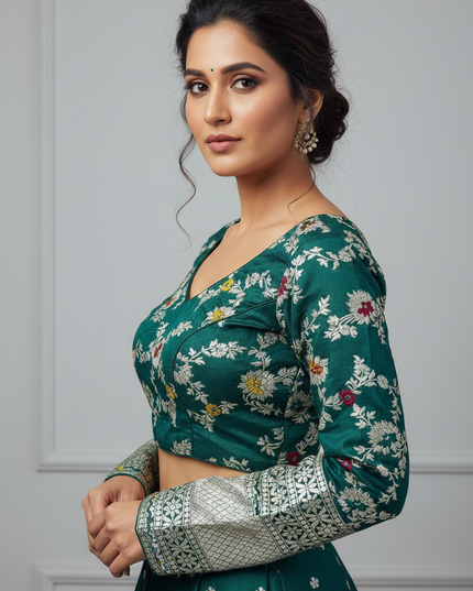 Dola silk blouse modeling photo