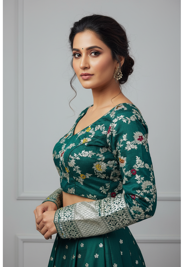 Dola silk blouse modeling photo