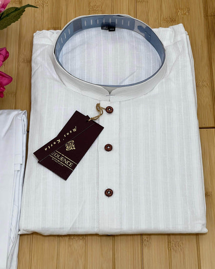 White cotton kurta pajaama set - Kurti Connection USA