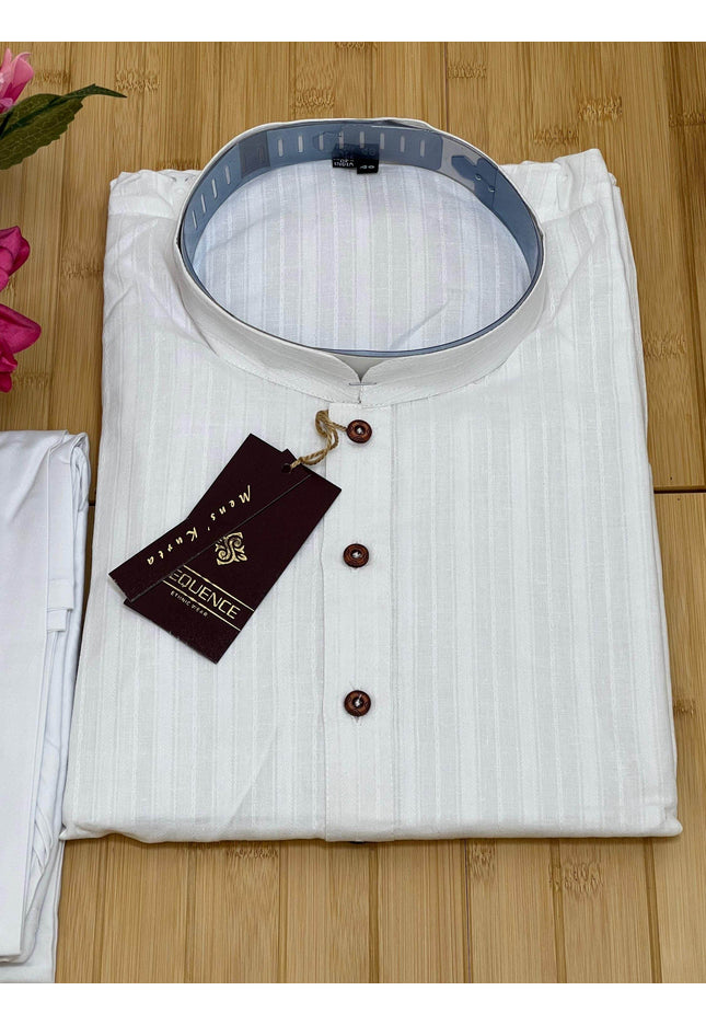 White cotton kurta pajaama set - Kurti Connection USA