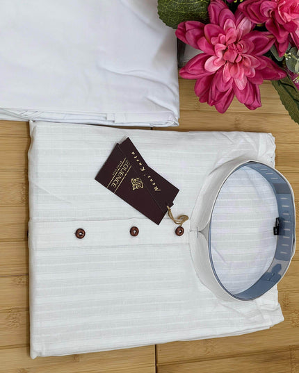 White cotton kurta pajaama set - Kurti Connection USA