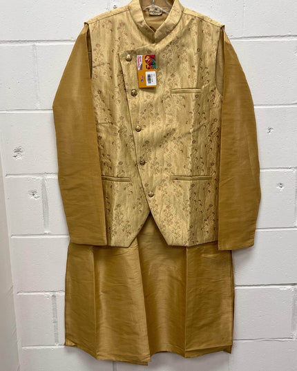 Silk kurta pajaama set with jacket - Kurti Connection USA