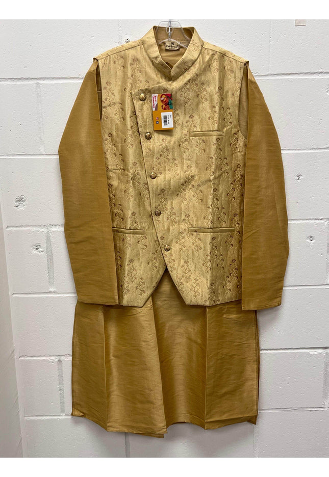 Silk kurta pajaama set with jacket - Kurti Connection USA