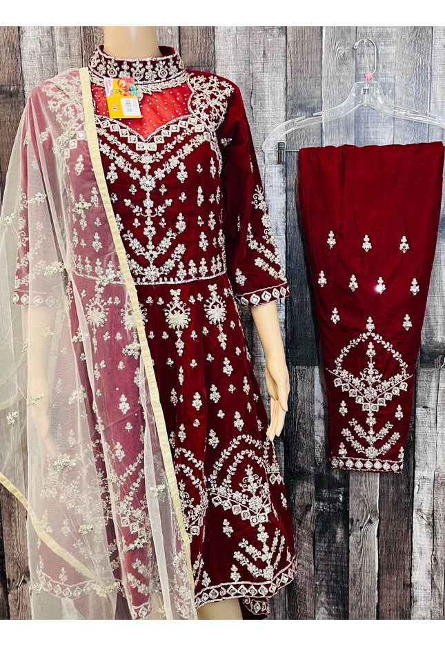 Designer Velvet long kurti with pant - Kurti Connection USA
