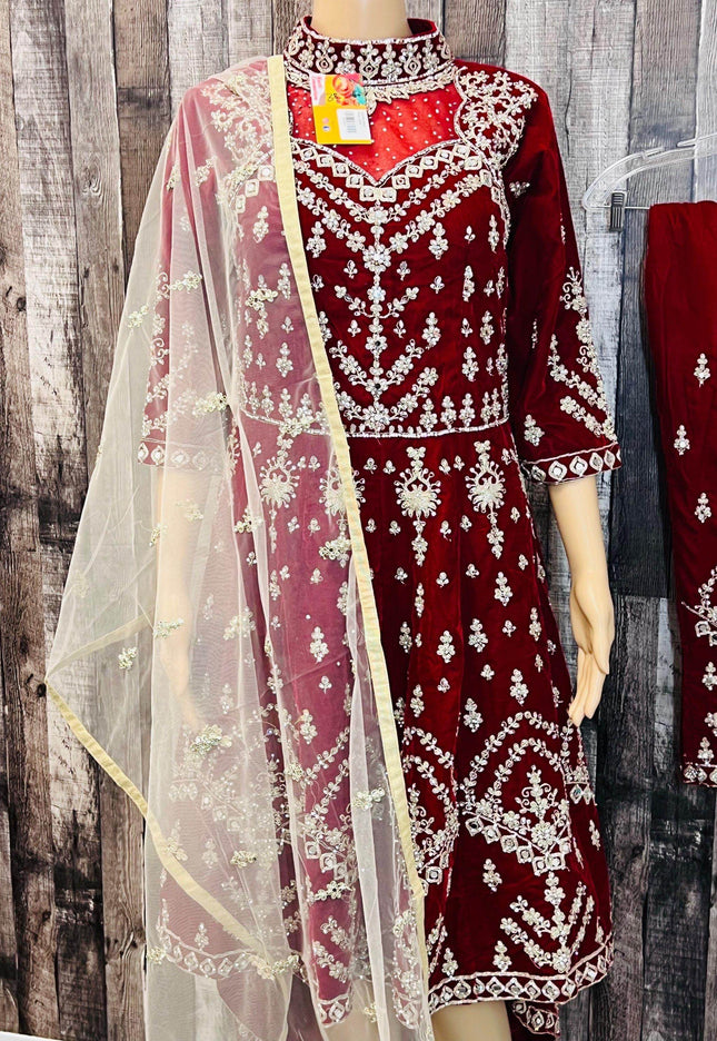 Designer Velvet long kurti with pant - Kurti Connection USA