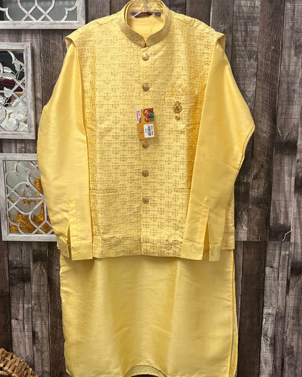 Silk kurta set with jacket - Kurti Connection USA