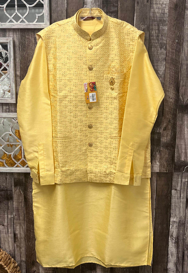 Silk kurta set with jacket - Kurti Connection USA