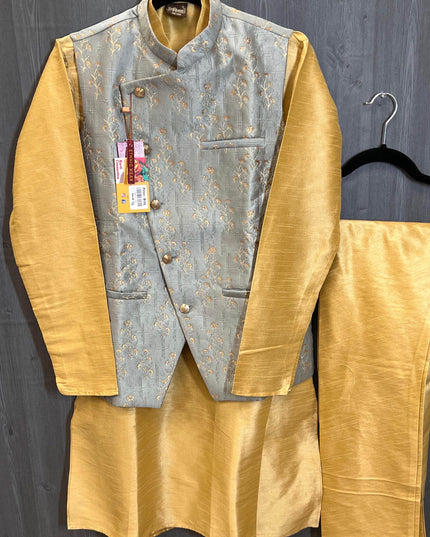 Silk kurta pajaama with jacket - Kurti Connection USA