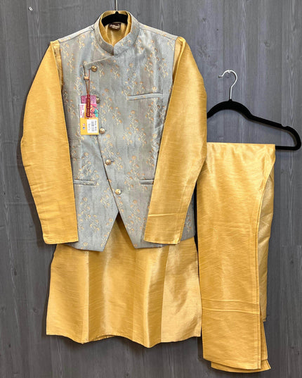 Silk kurta pajaama with jacket - Kurti Connection USA