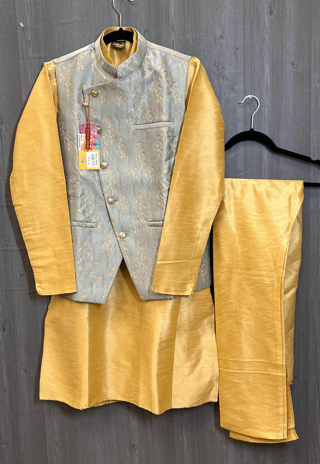 Silk kurta pajaama with jacket - Kurti Connection USA