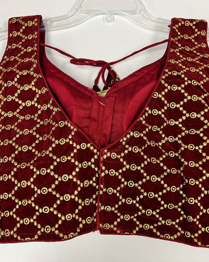 2173 Maroon velvet blouse | readymade blouse for saree - Kurti Connection USA