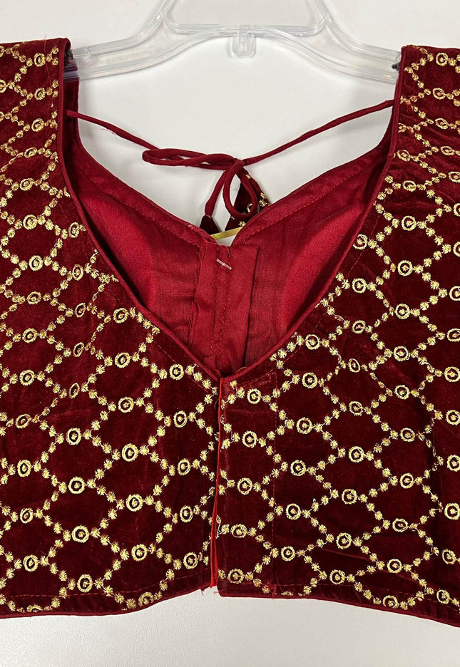 2173 Maroon velvet blouse | readymade blouse for saree - Kurti Connection USA
