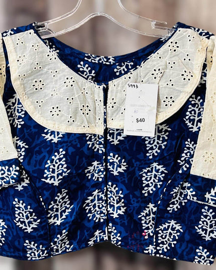 5993 soft cotton blouse| indigo blue blouse for saree - Kurti Connection USA