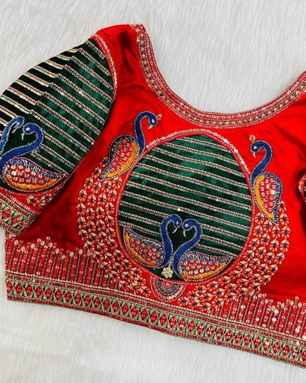 Heavy party wear blouse with peacock pattern - Kurti Connection USA