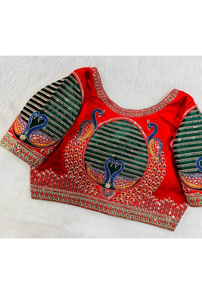 Heavy party wear blouse with peacock pattern - Kurti Connection USA