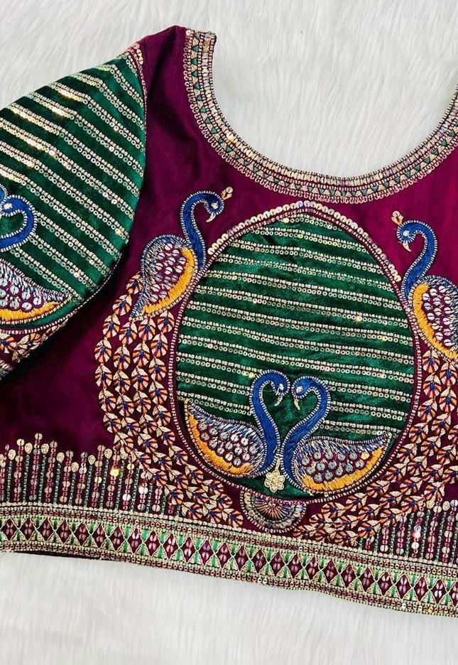 Heavy party wear blouse with peacock pattern - Kurti Connection USA