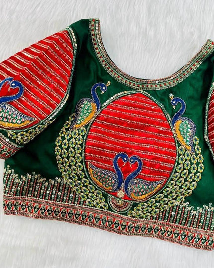 Heavy party wear blouse with peacock pattern - Kurti Connection USA