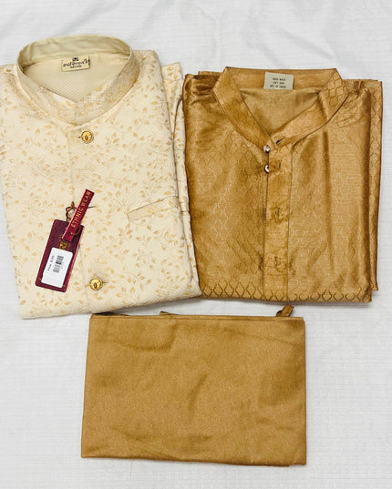 Silk kurta pajaama with jacket - Kurti Connection USA
