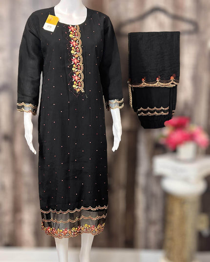 Chanderi silk kurti pant set | salwar suit - Kurti Connection USA