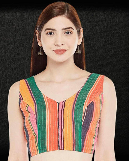 2842 multi color saree blouse | crop top for lehenga | sleeveless blouse - Kurti Connection USA