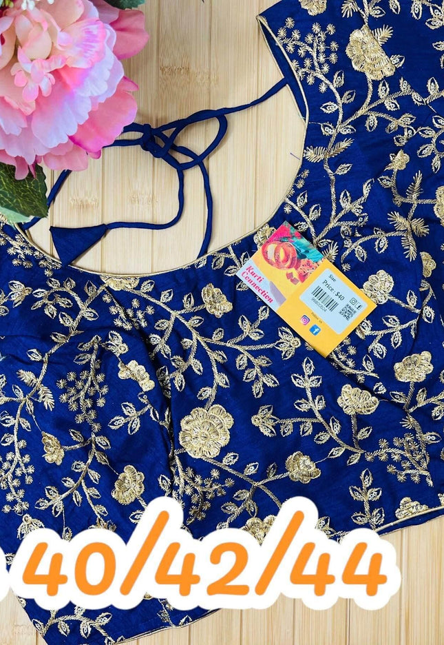 9102 embroidered raw silk blouse | readymade saree blouse - Kurti Connection USA