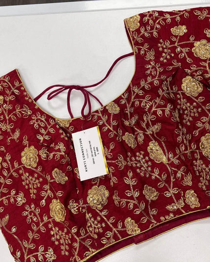 9102 embroidered raw silk blouse | readymade saree blouse - Kurti Connection USA