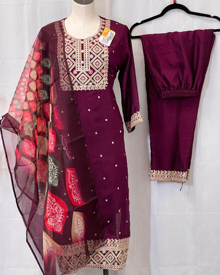 Soft silk kurti pant set | salwar suit - Kurti Connection USA