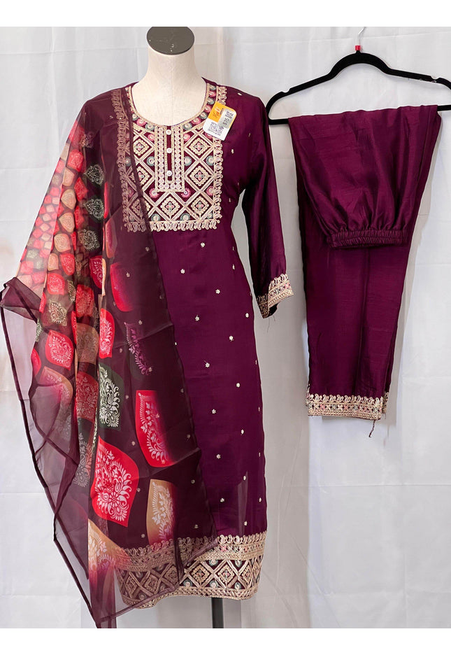 Soft silk kurti pant set | salwar suit - Kurti Connection USA
