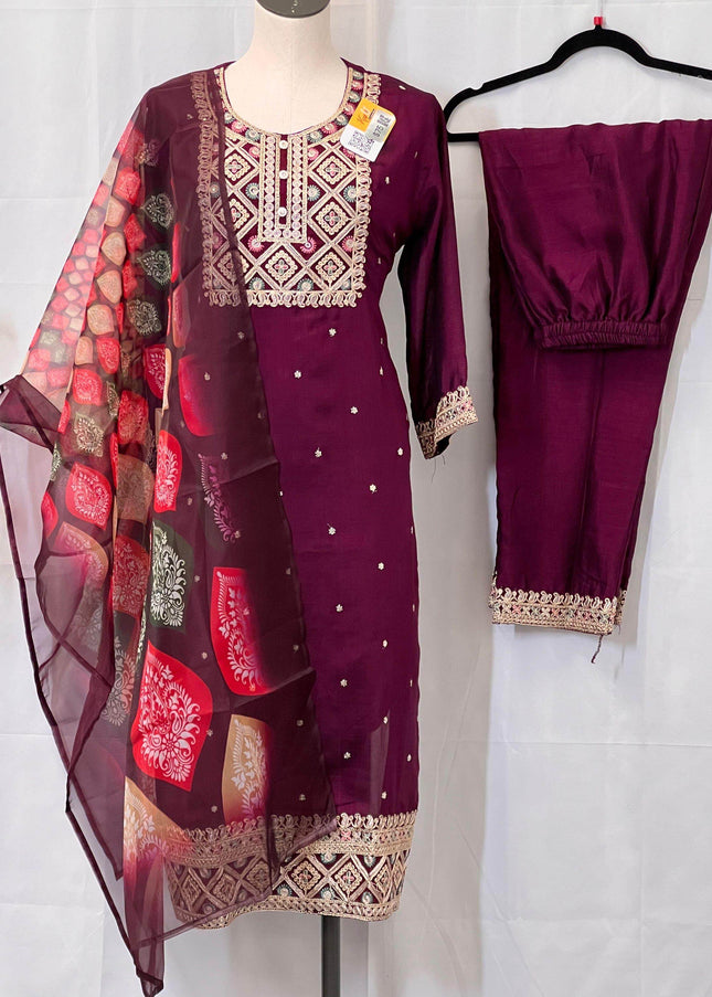Soft silk kurti pant set | salwar suit - Kurti Connection USA