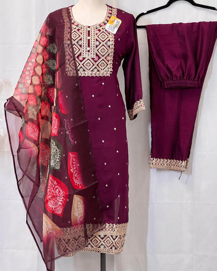 Soft silk kurti pant set | salwar suit - Kurti Connection USA
