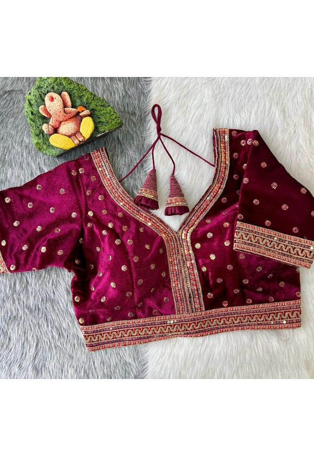 Velvet blouse | readymade blouse for saree/ lehenga - Kurti Connection USA