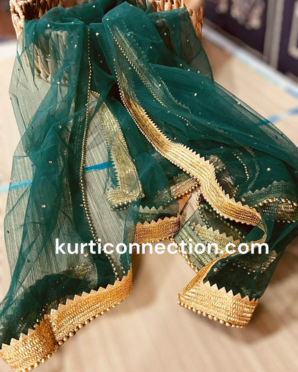 Net dupatta with heavy golden lace - Kurti Connection USA