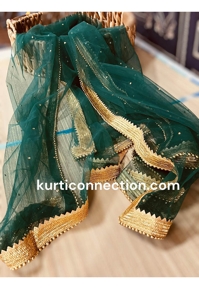 Net dupatta with heavy golden lace - Kurti Connection USA