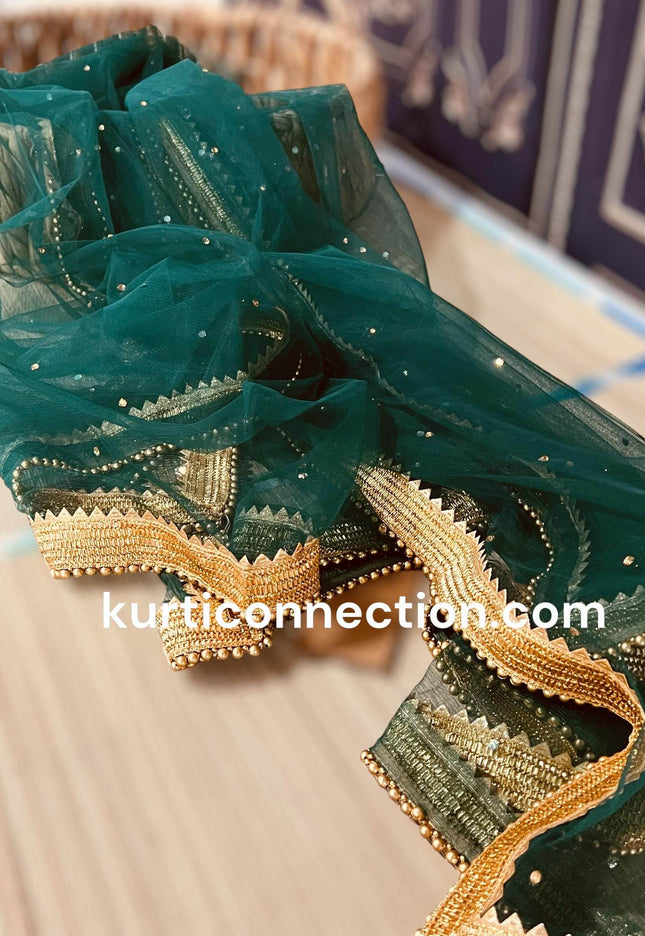 Net dupatta with heavy golden lace - Kurti Connection USA
