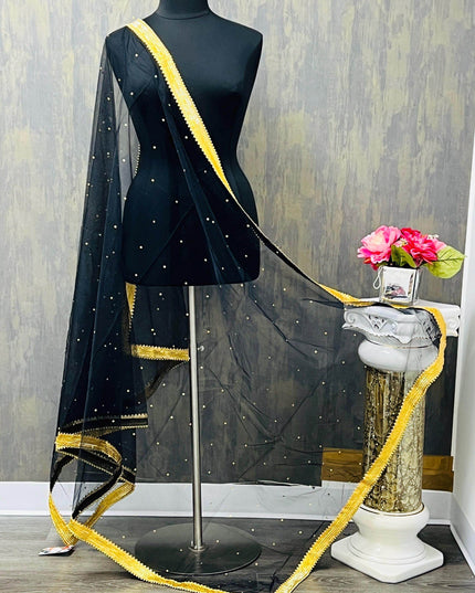Net dupatta with heavy golden lace - Kurti Connection USA