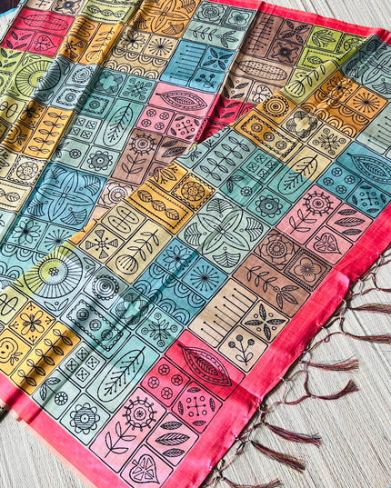 Multi color dupatta | tussar silk dupatta - Kurti Connection USA