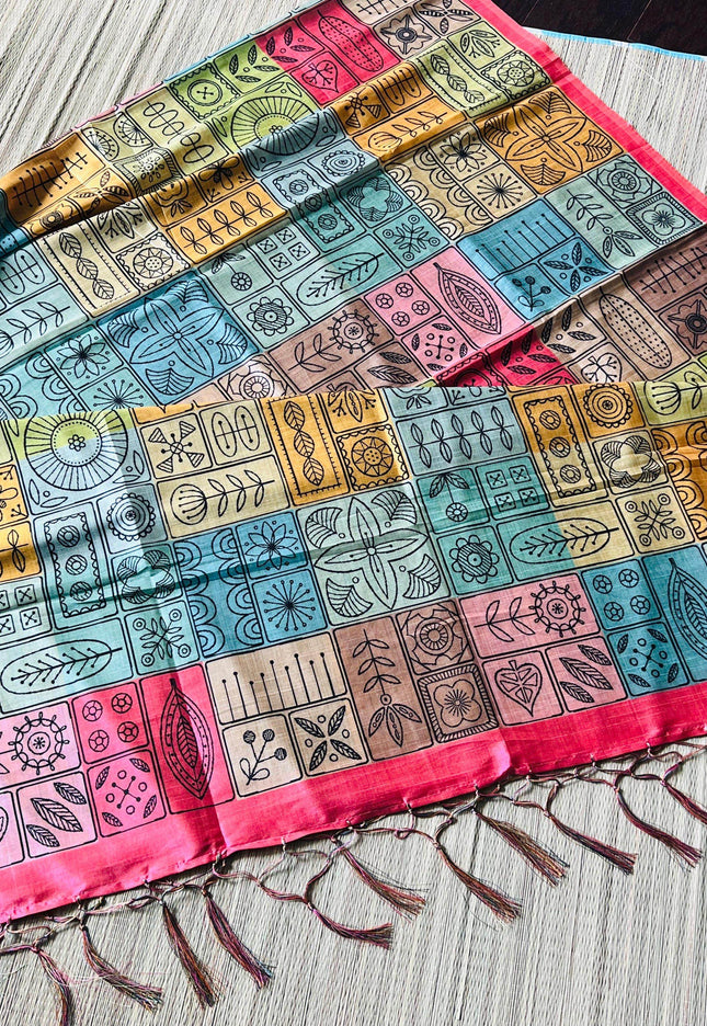 Multi color dupatta | tussar silk dupatta - Kurti Connection USA