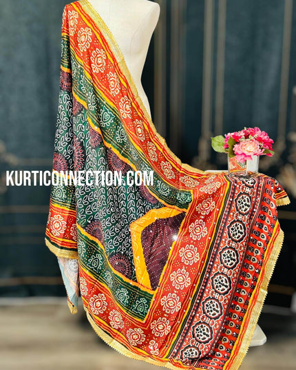 Mirror work dupatta, multicolored silk dupatta - Kurti Connection USA