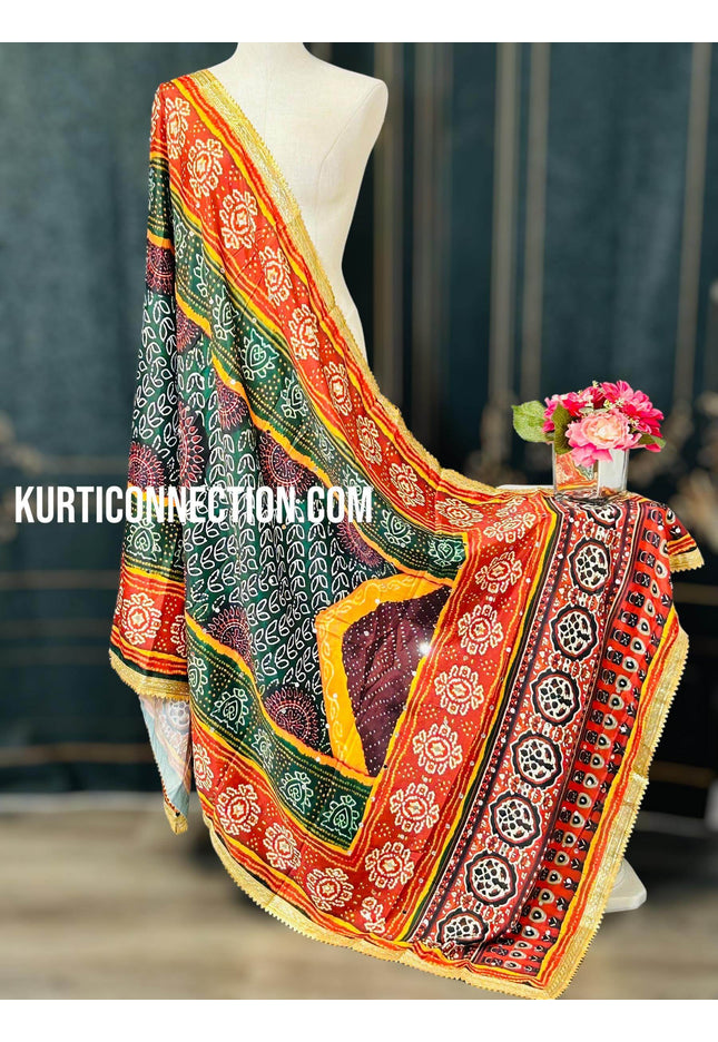 Mirror work dupatta, multicolored silk dupatta - Kurti Connection USA