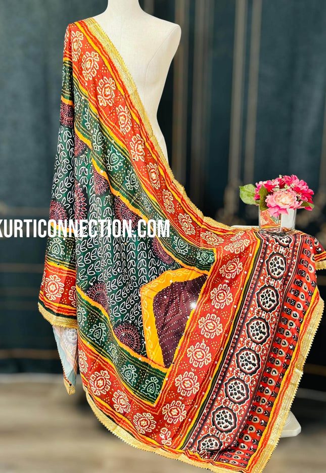 Mirror work dupatta, multicolored silk dupatta - Kurti Connection USA