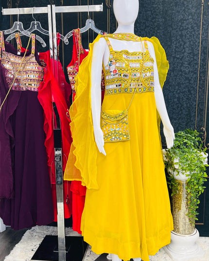 Chiffon long kurti with mirror work - Kurti Connection USA