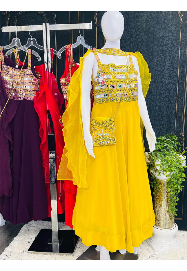 Chiffon long kurti with mirror work - Kurti Connection USA