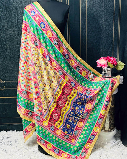 Crape silk multi color dupatta | mirror work dupatta - Kurti Connection USA