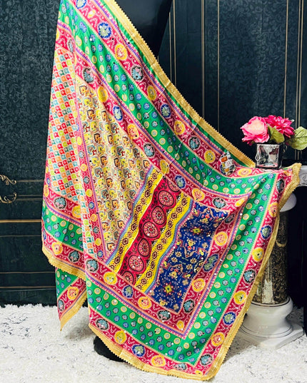 Crape silk multi color dupatta | mirror work dupatta - Kurti Connection USA