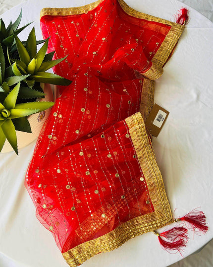 Net dupatta with foil mirror work - Kurti Connection USA