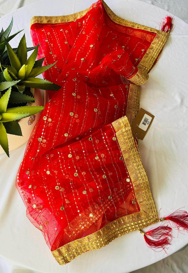 Net dupatta with foil mirror work - Kurti Connection USA