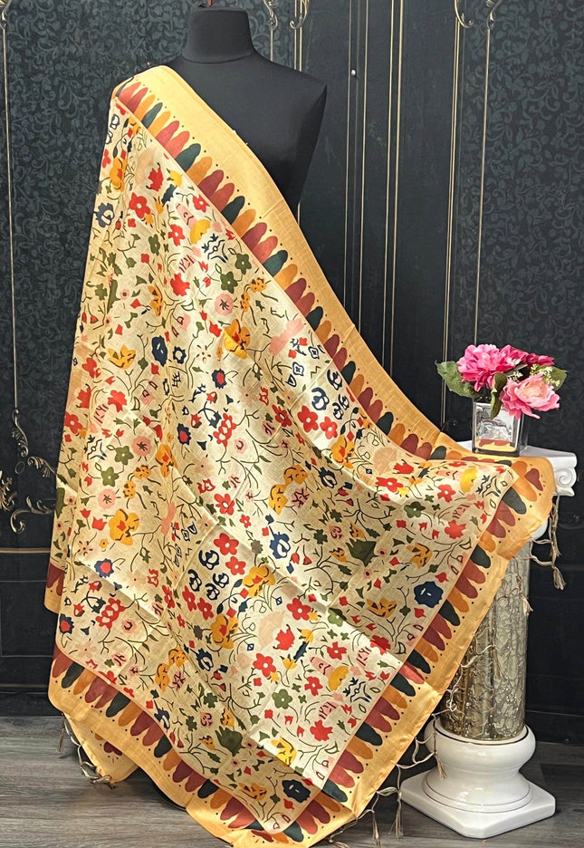 Silk dupatta with digital print - Kurti Connection USA