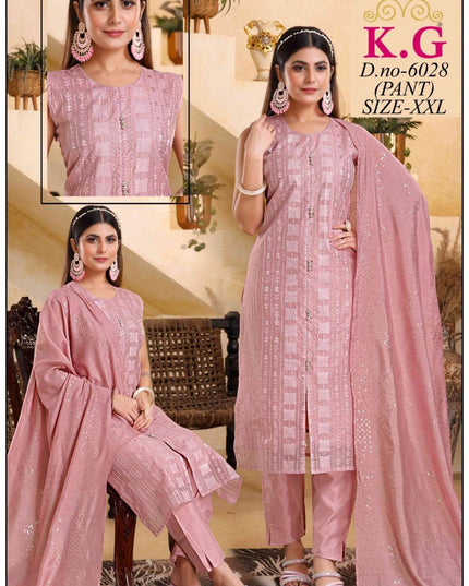 Chanderi silk Kurti with pant and dupatta - Kurti Connection USA