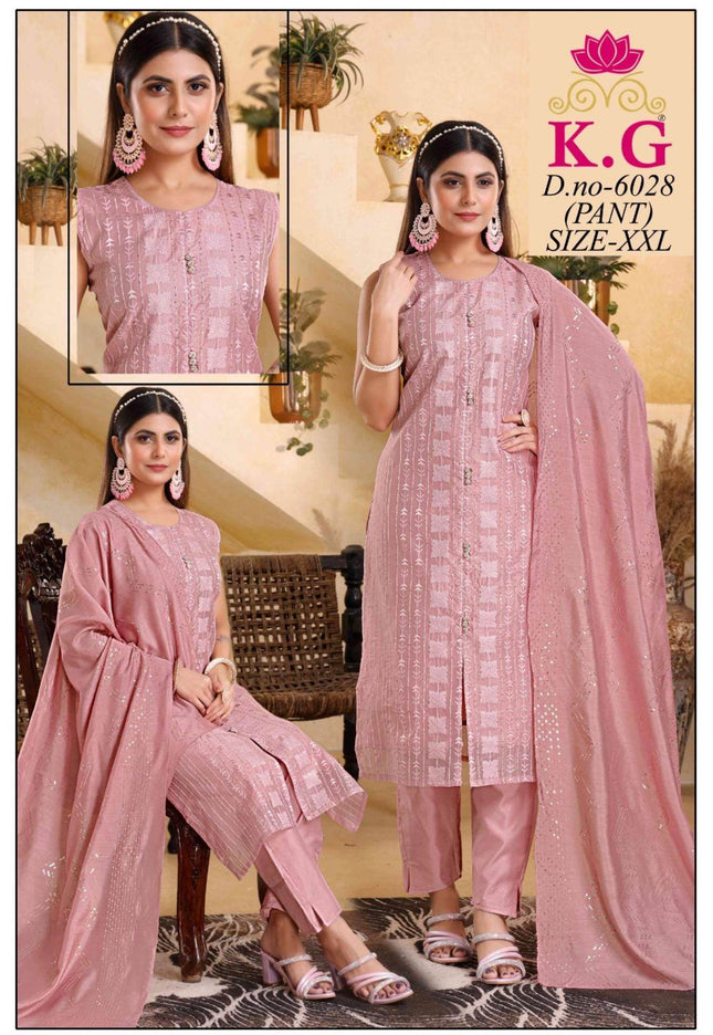 Chanderi silk Kurti with pant and dupatta - Kurti Connection USA